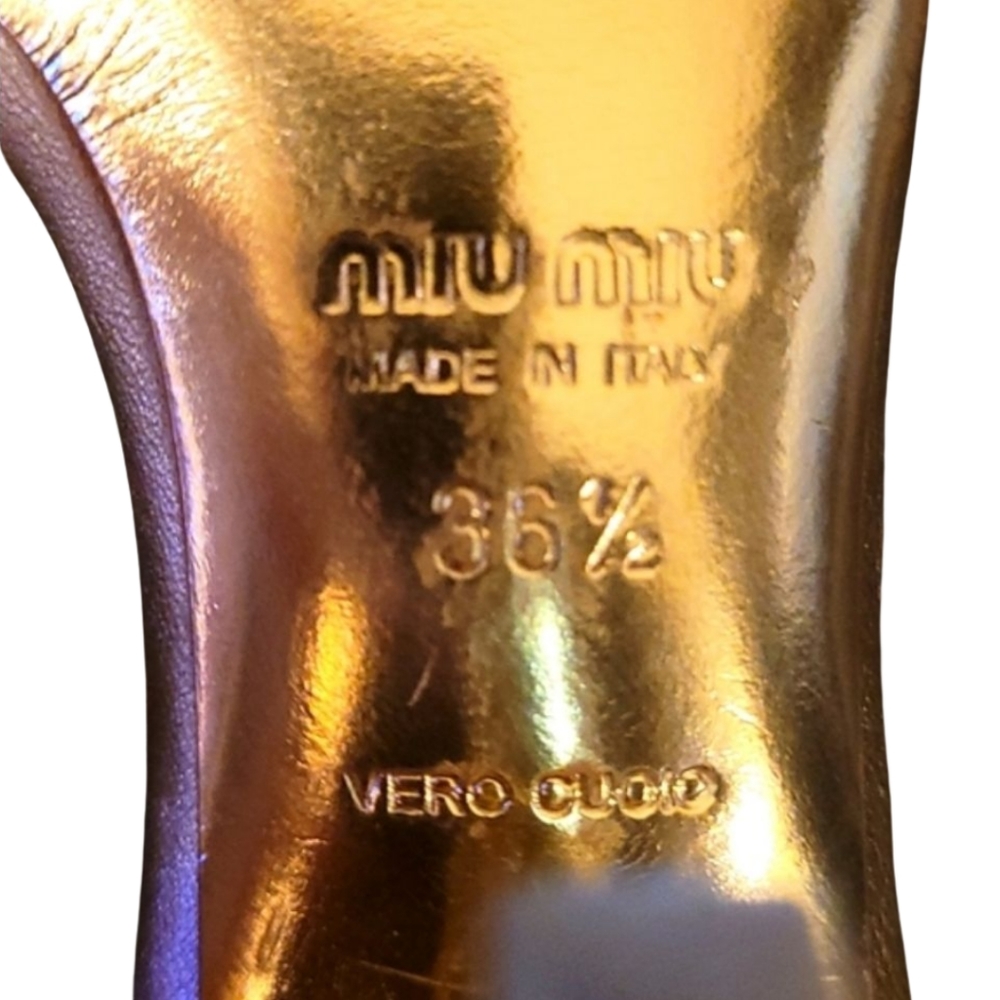 MIU MIU | Gold Metallic Embellished Mule Heels EU 36.5 / US 6.5 - Picture 8 of 8